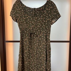 Brandy Melville Olive Green Mini Dress with Peach Floral Print